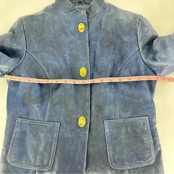 Vintage Wilson’s Leather Blue leather moto jacket with gold closures - Picture 8 of 12